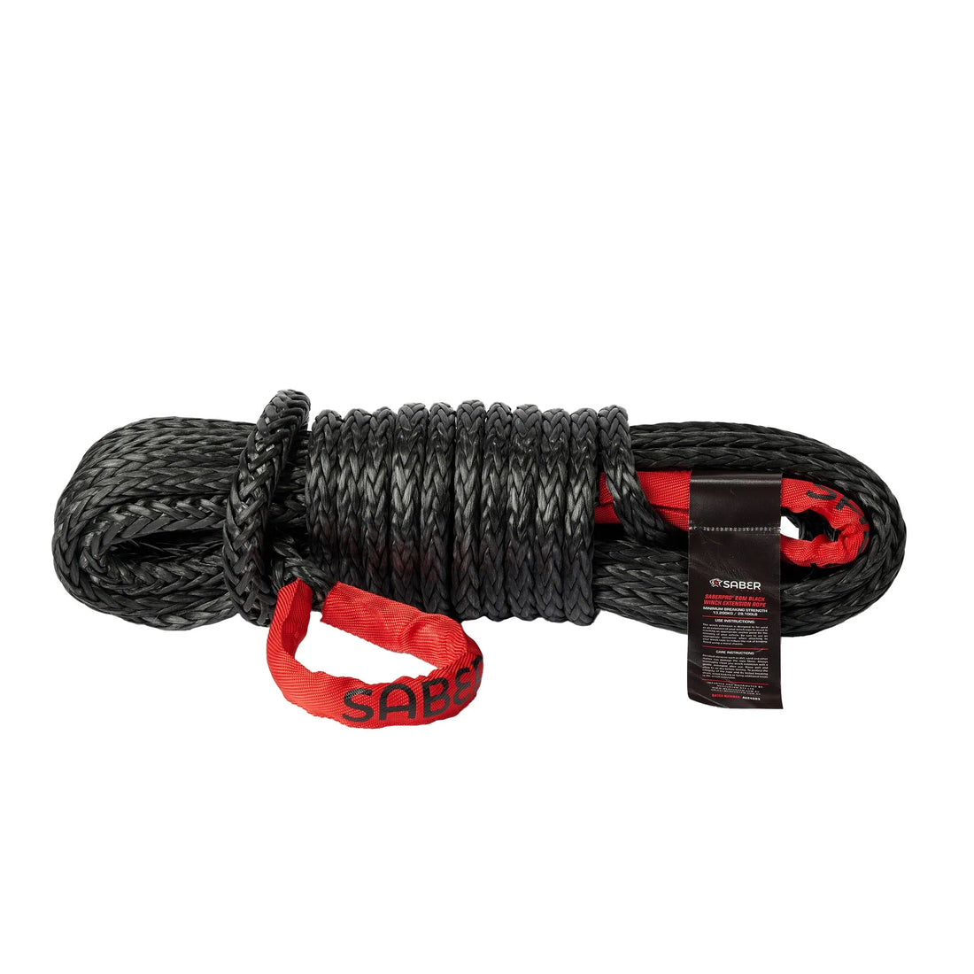 13,200KG Black SaberPro Winch Extension Rope w/Red Sheath Eyes - 20M  - SBR-13WERS