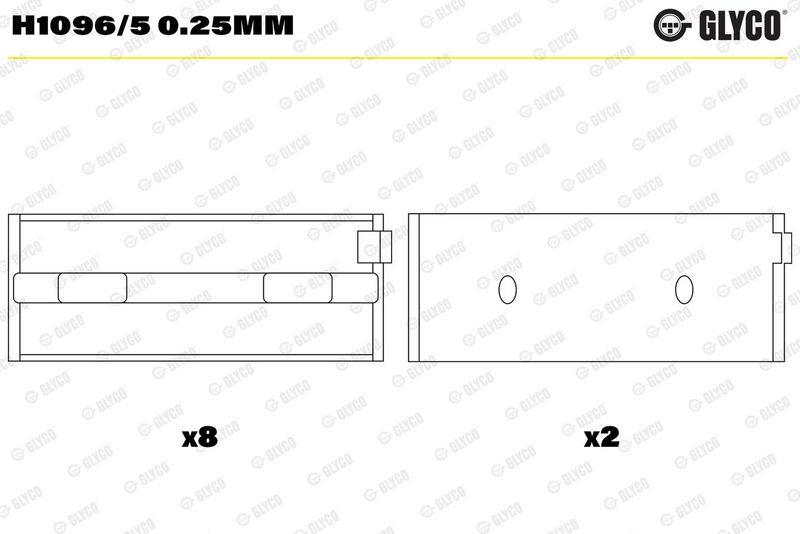Kloķvārpstas gultņa ieliktnis - H1096/5 0.25mm