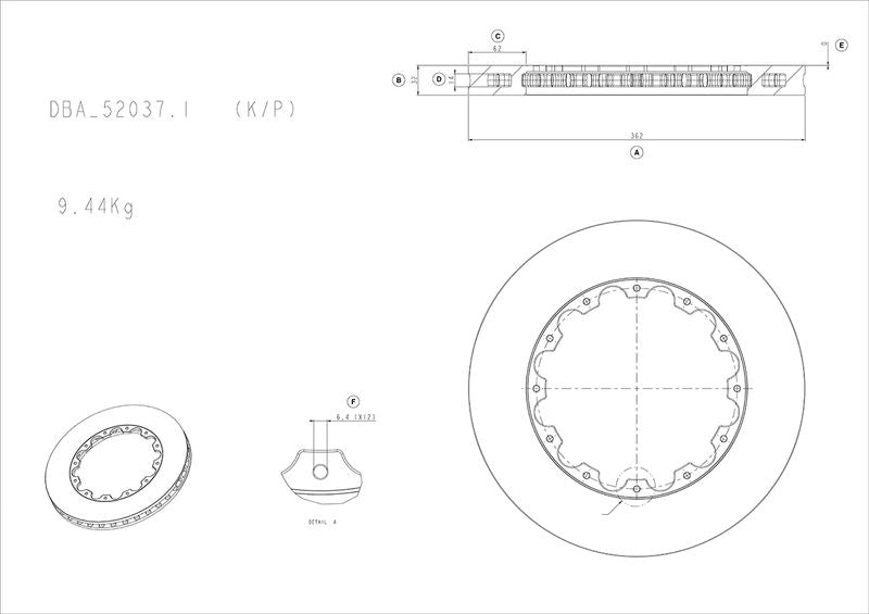 5000 series - T3 Slotted - Rotor Only - DBA52037.1S