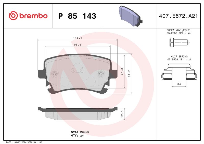 Bremžu kluču komplekts, Disku bremzes - P 85 143
