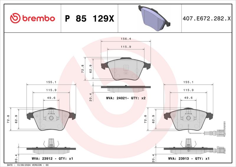 Bremžu kluču komplekts, Disku bremzes - P 85 129X