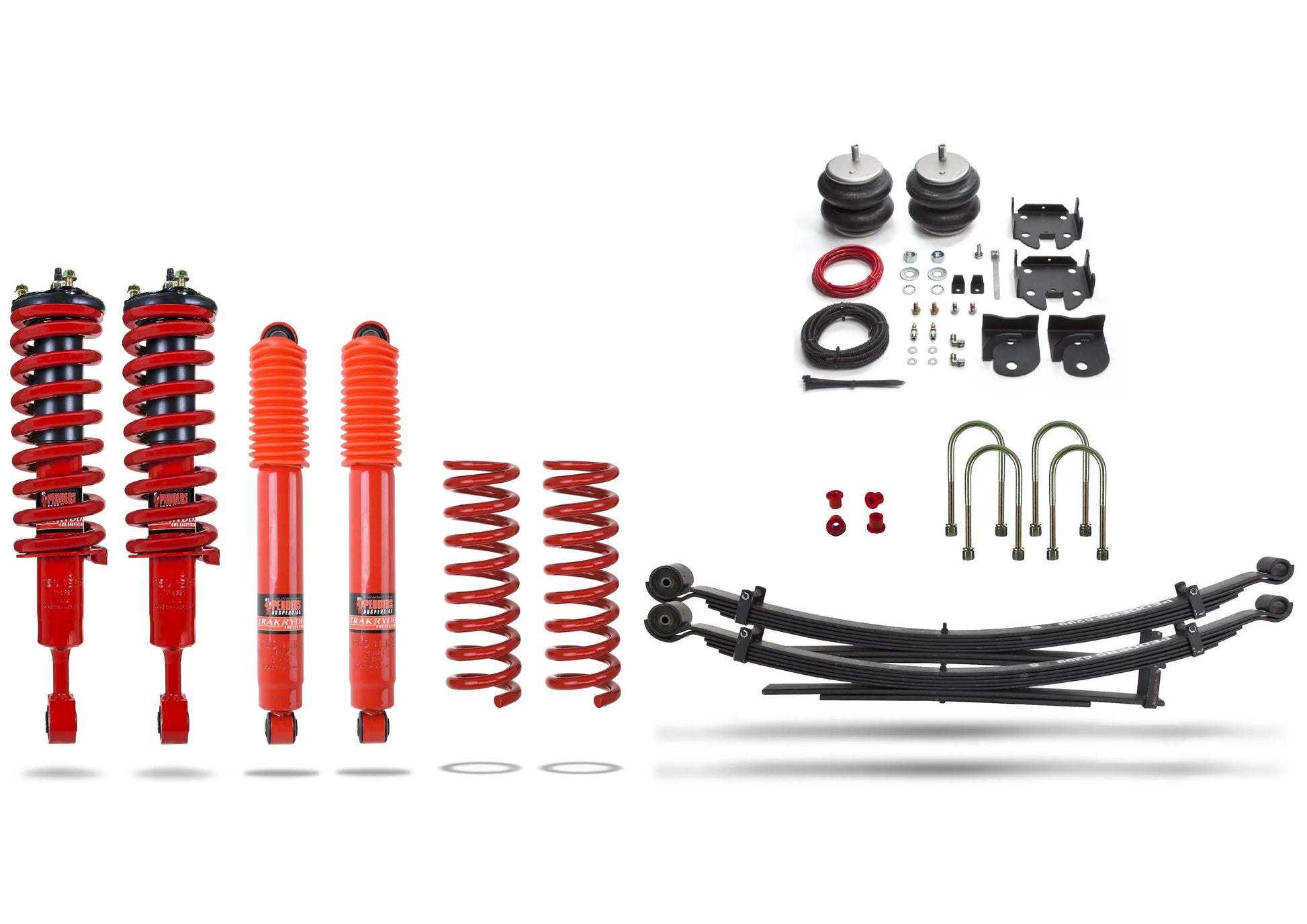 Pedders Heavy Duty Load Carrying and Towing Suspension kit. With Supplementary air bags & Assembled struts.  Ford Ranger, PX - 803120