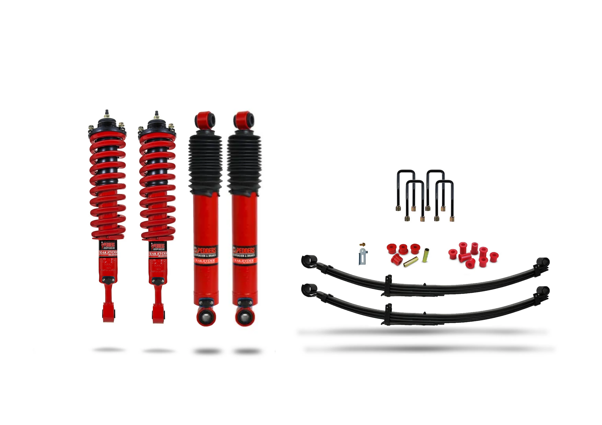 Pedders Heavy Duty Load Carrying and Towing  Suspension Kit. With Adjustable Foam Cell Shocks & Assembled Front Struts & Parabolic Leaf Springs. Toyota Hilux MK8 & MK9 - 803239PA