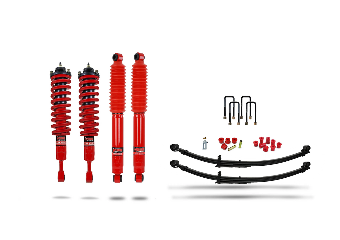 Pedders Heavy Duty Load Carrying and Towing  Suspension Kit. With Foam Cell Shocks & Assembled Front Struts & Parabolic Leaf Springs. Toyota Hilux MK8 & MK9 - 803239P
