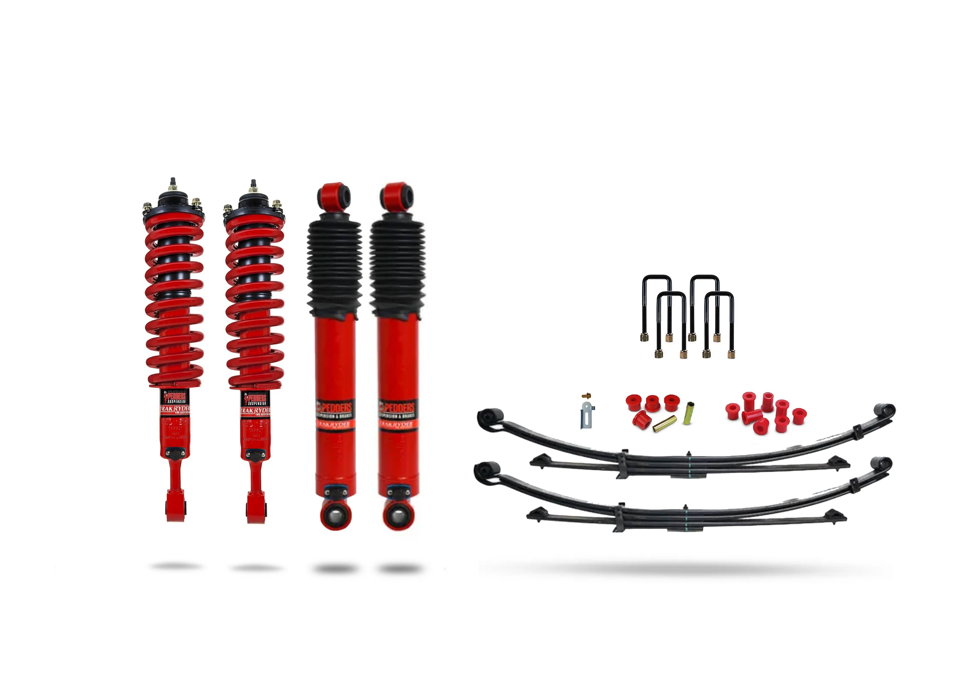 Pedders Extra Heavy Duty Load Carrying and Towing Suspension Kit. With Foam Cell Shocks & Assembled Front Struts & Parabolic Leaf Springs. Toyota Hilux MK8 & MK9 - 803241PA