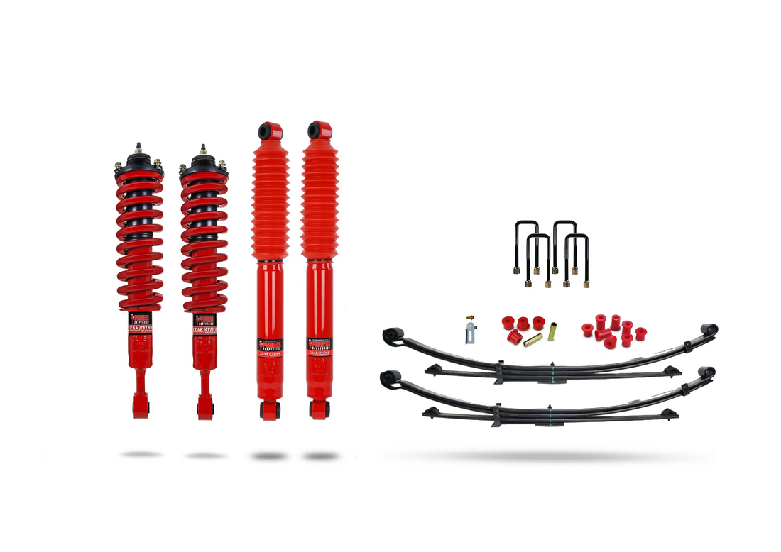 Pedders Extra Heavy Duty Load Carrying and Towing Suspension Kit. With Foam Cell Shocks & Assembled Front Struts & Parabolic Leaf Springs. Toyota Hilux MK8 & MK9 - 803241P