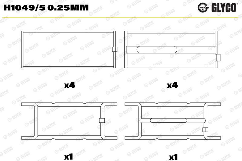 Kloķvārpstas gultņa ieliktnis - H1049/5 0.25mm