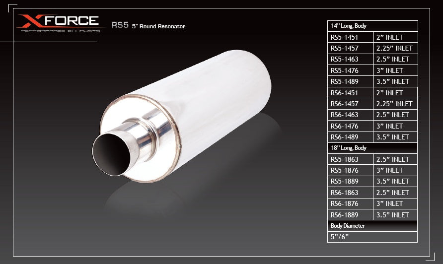 Round Resonater 5" OD Barrel, 14" Long, 2.5" Inlet Straight Through - RS5-1463