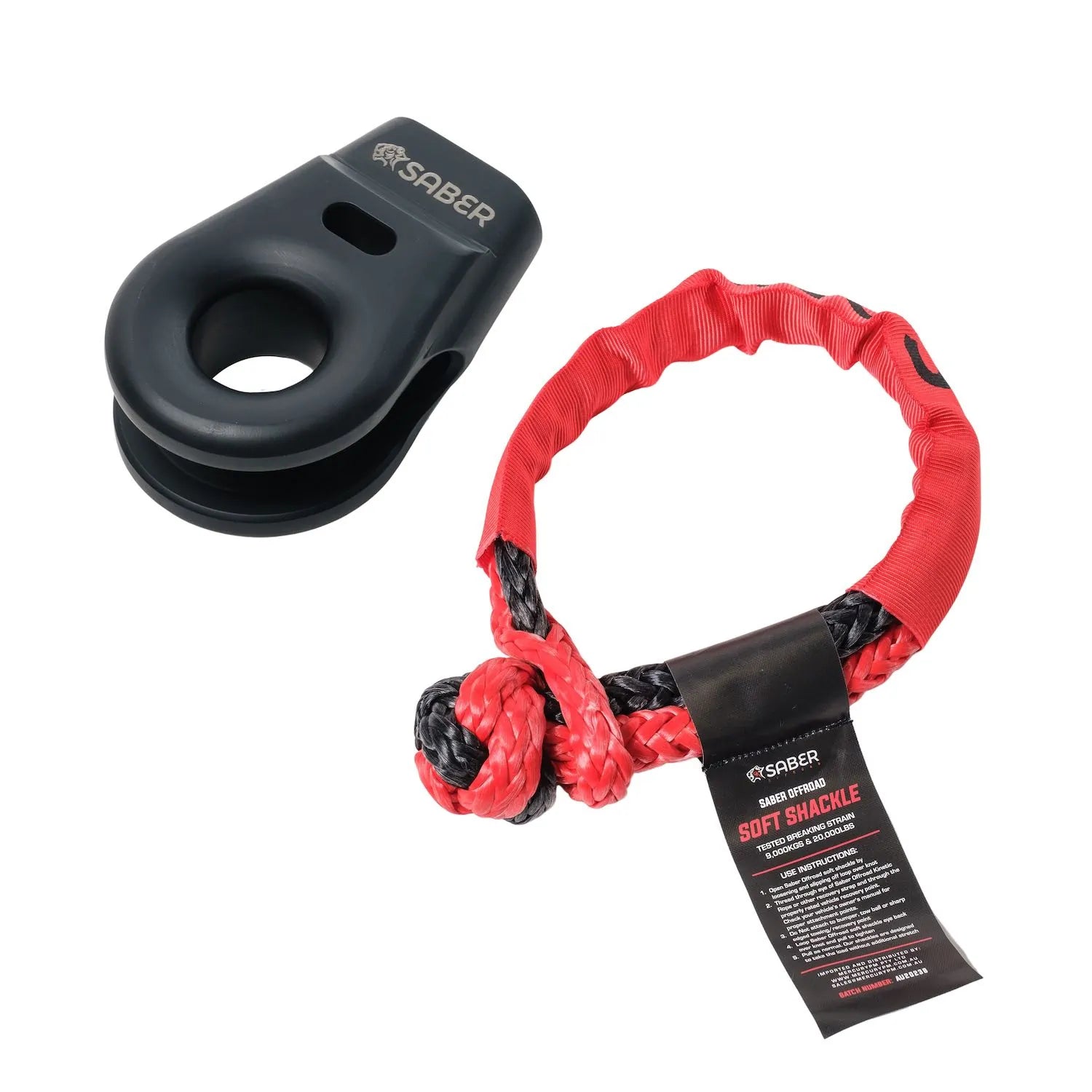 Saber 6061 Aluminium Spliced Winch Thimble - Cerakote Black & 9K Soft Shackle - SBR-SWTBLKK1