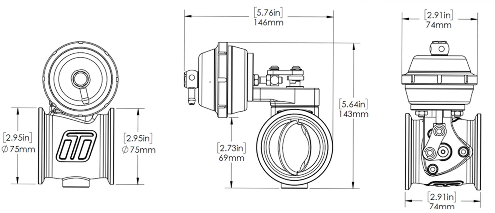 Pneumatic StraightGate50 (Vacuum-Based) 6 InHg External Wastegate (Black) - TS-0565-1212
