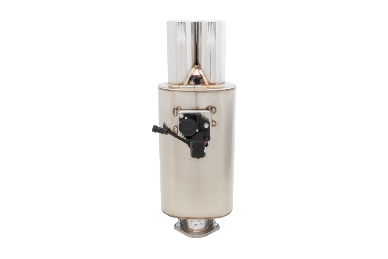 Oval Body 6" x 10" x 15" (15,24cm x 25,4cm x 38,1cm) Center in/Twin out 3" Flanged Inlet, 3" Twin Double-Wall Tips - VMK5-300