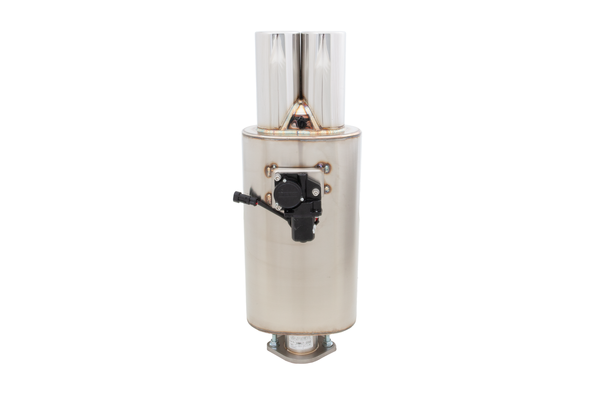Oval Body 5.5" x 9.5" x 15" (13,97cm x 24,13cm x 38,1cm) Center in/Twin Out 2.5" Flanged Inlet, 3" Twin Double-Wall Tip - VMK7-250
