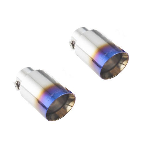 2.5" Inlet, 4″ Double Wall Round Angle Cut Tip (expandable), Burnt Blue, 304 Stainless Steel - TS-AW4-63(Blue)