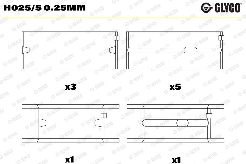 Kloķvārpstas gultņa ieliktnis - H025/5 0.25mm