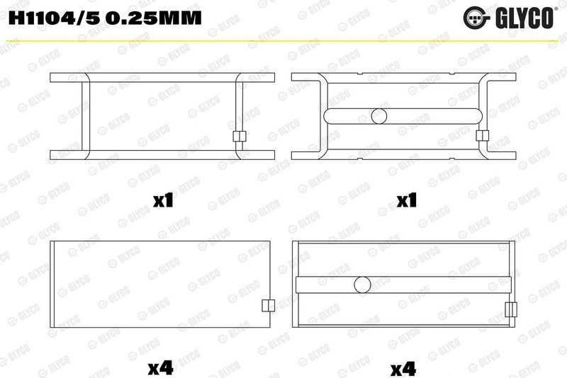 Kloķvārpstas gultņa ieliktnis - H1104/5 0.25mm