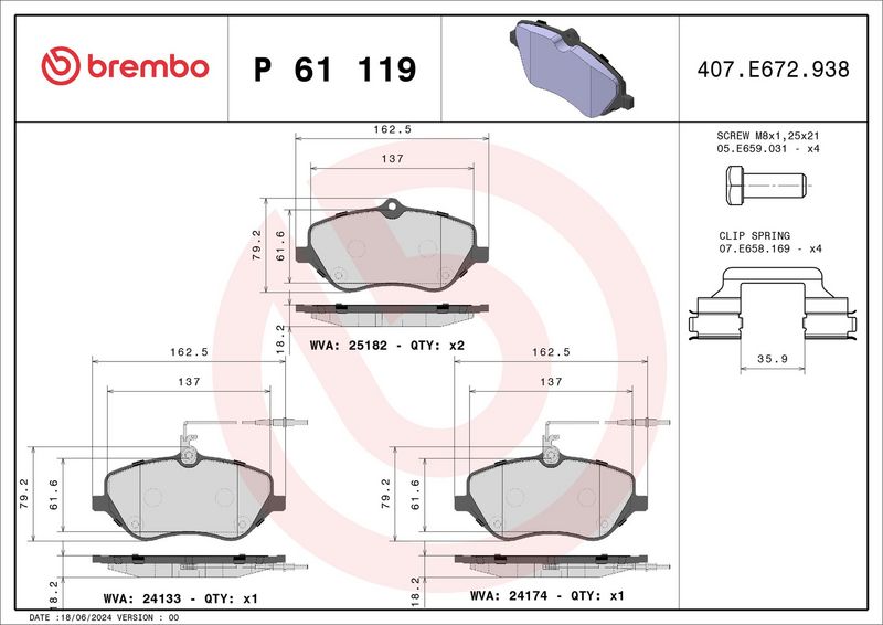 Bremžu kluču komplekts, Disku bremzes - P 61 119