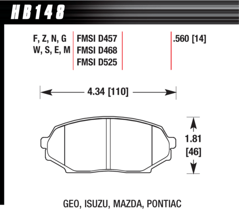 Hawk Brake Pad - DTC-60 (14 mm) - HB148G.560