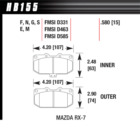 Hawk Brake Pad - Black (15 mm) - HB155M.580