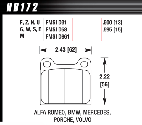 Hawk Brake Pad - DTC-60 (15 mm) - HB172G.595