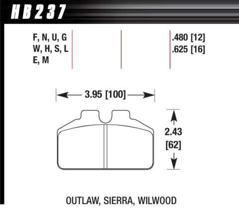 Brake Pad - DTC-30 (16 mm) - HB237W.625