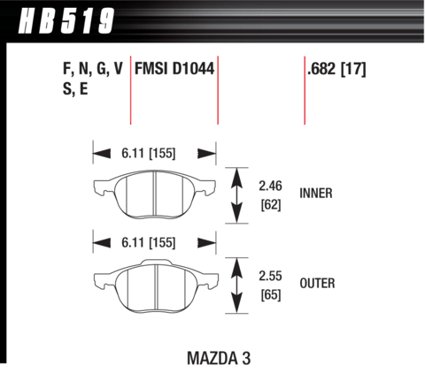 Hawk Brake Pad - HP Plus - HB519N.682